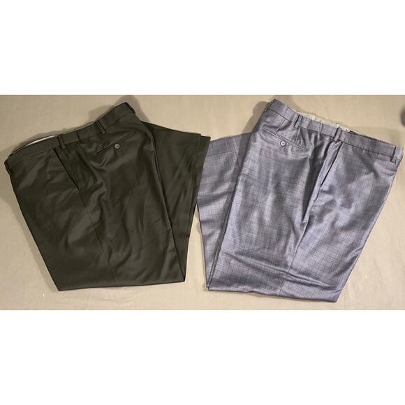 J.Hilburn Men's Adjustable Waist 100% Wool Dress Pants Blue Plaid - Picture 13 of 13